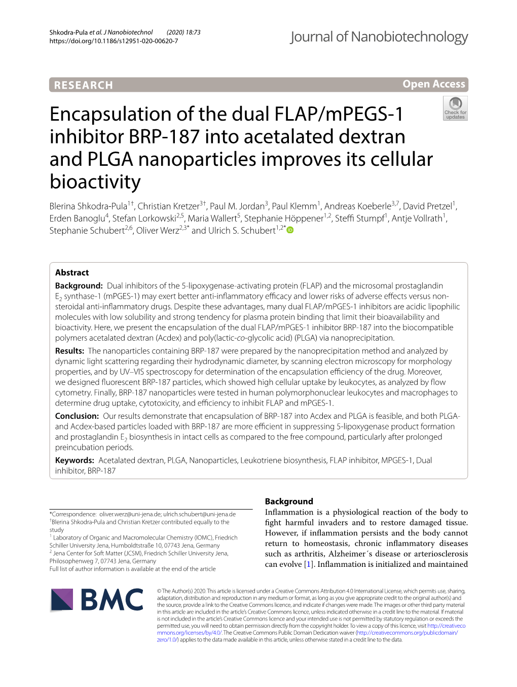 Encapsulation of the Dual FLAP/Mpegs-1 Inhibitor BRP-187