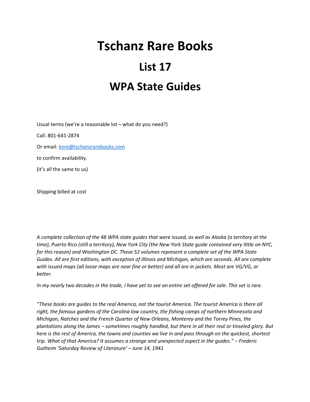 Tschanz Rare Books List 17 WPA State Guides