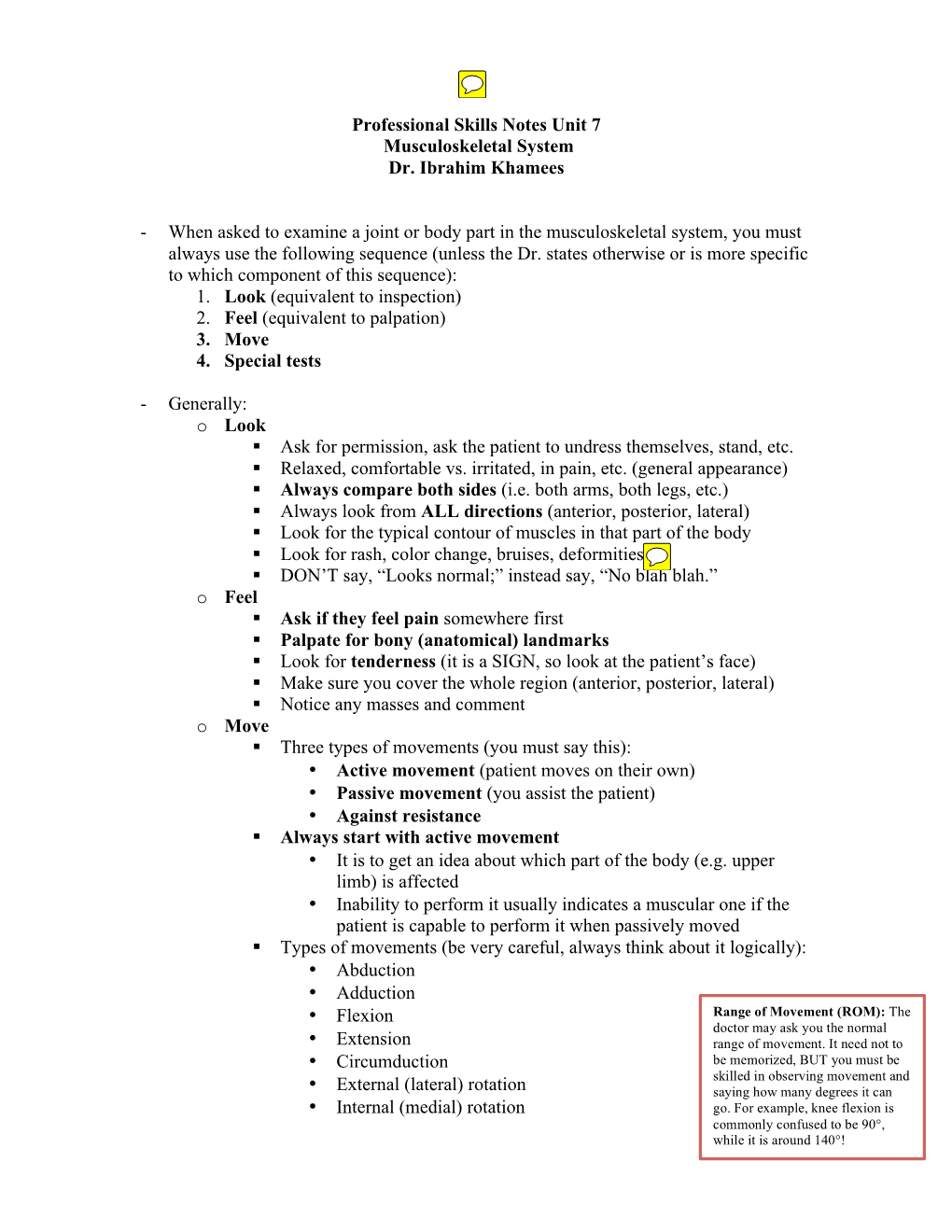 Professional Skills Notes Unit 7 Musculoskeletal System Dr