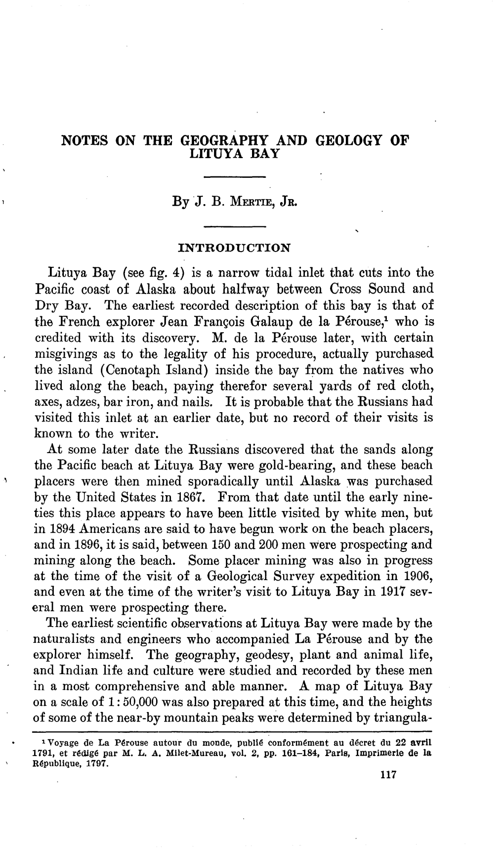 NOTES on the GEOGRAPHY and GEOLOGY of LITUYA BAY by J. B