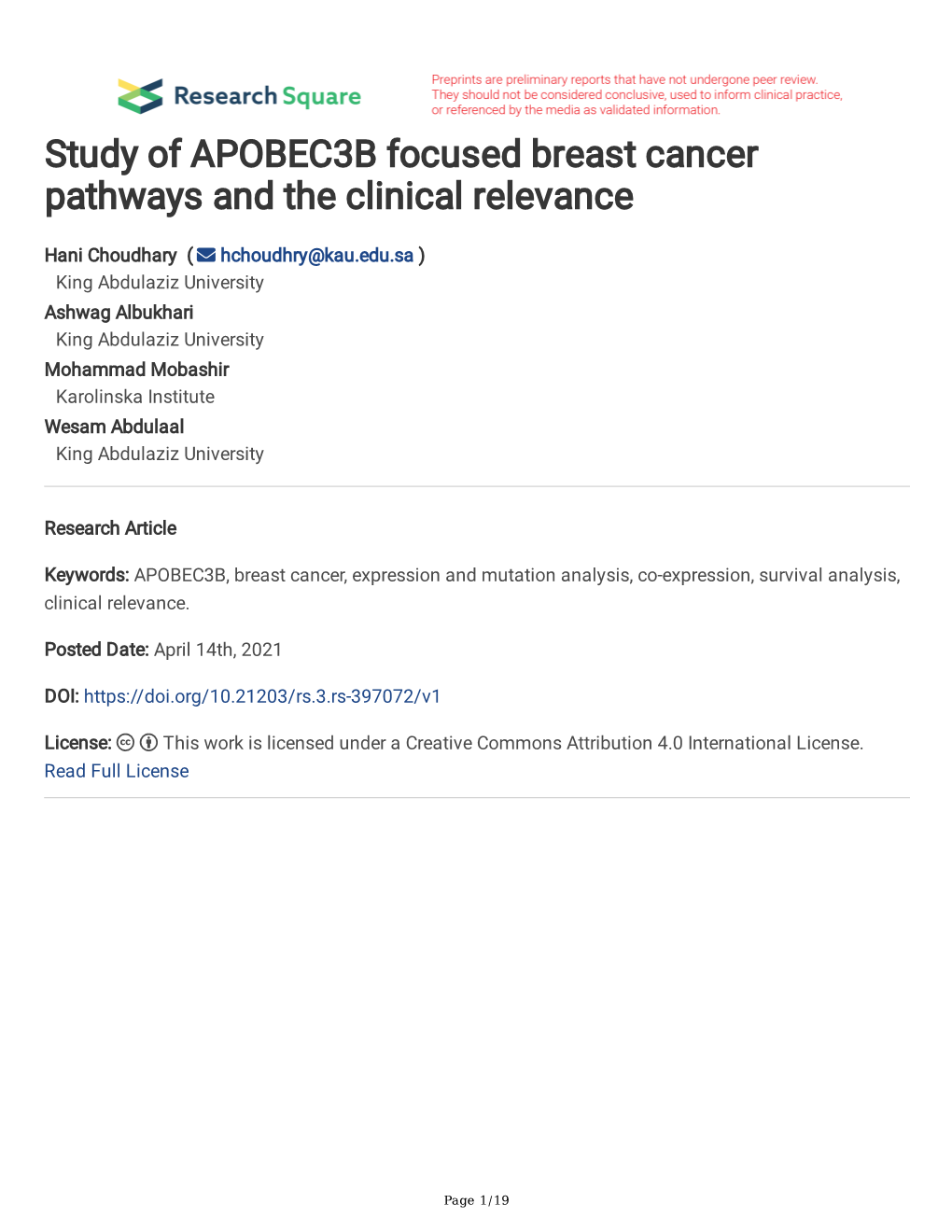 Study of APOBEC3B Focused Breast Cancer Pathways and the Clinical Relevance