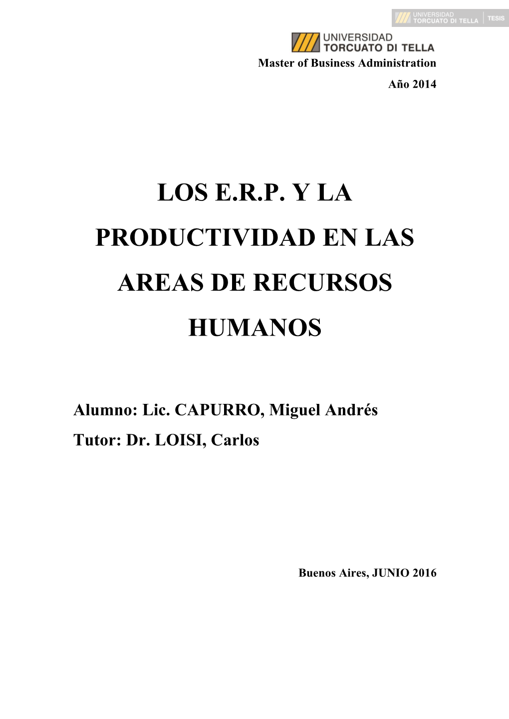 Los E.R.P. Y La Productividad En Las Areas De Recursos Humanos