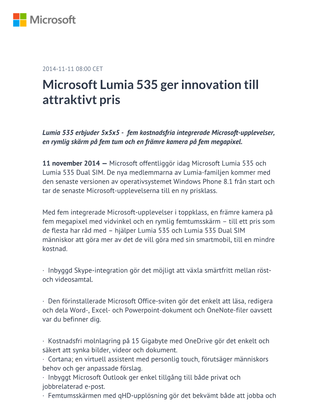 Microsoft Lumia 535 Ger Innovation Till Attraktivt Pris