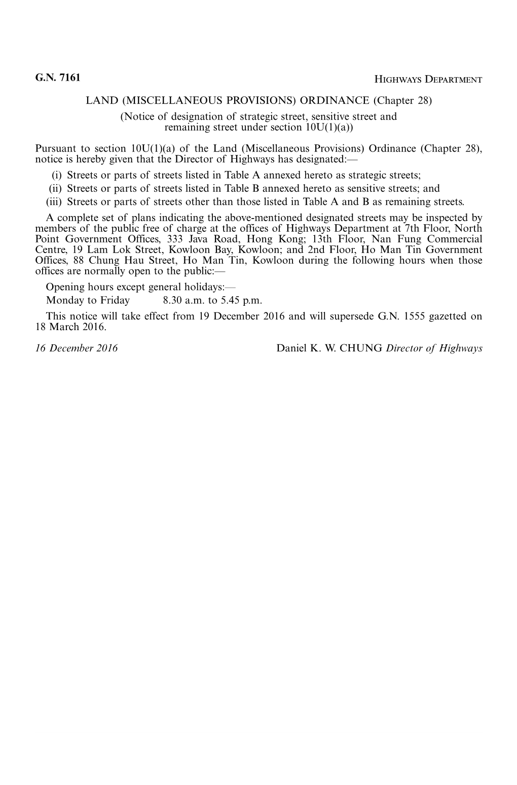 G.N. 7161 Land (Miscellaneous Provisions) Ordinance (Chapter