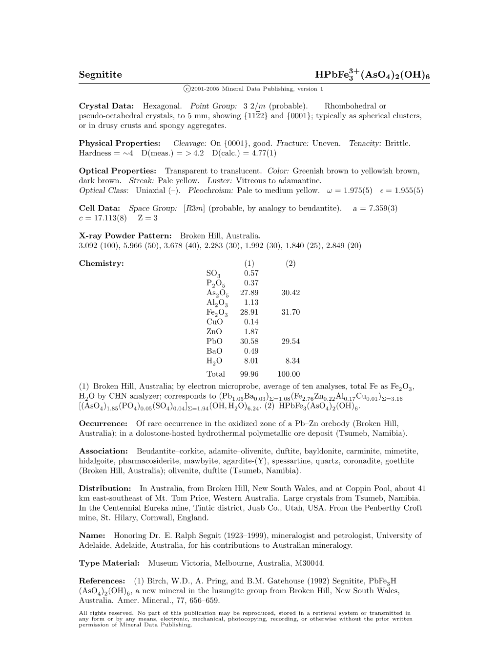 Segnitite Hpbfe (Aso4)