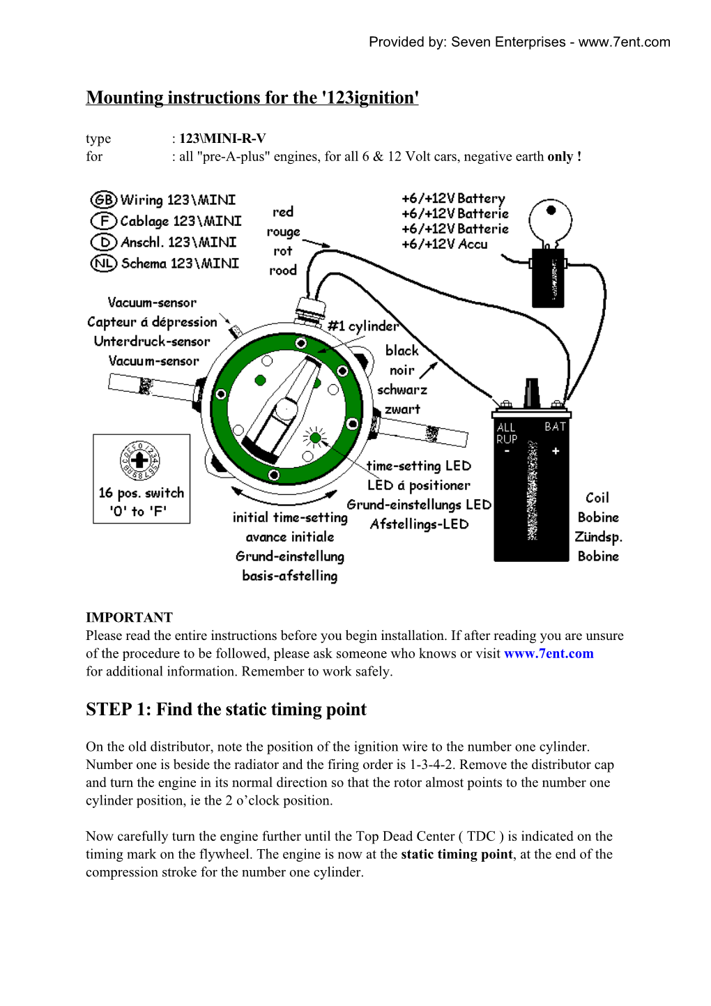 Mounting Instructions for the '123Ignition' Type : 123\MINI-R-V for : All 