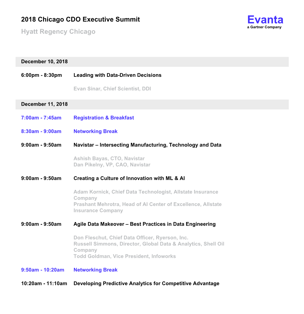 2018 Chicago CDO Executive Summit Evanta a Gartner Company Hyatt Regency Chicago
