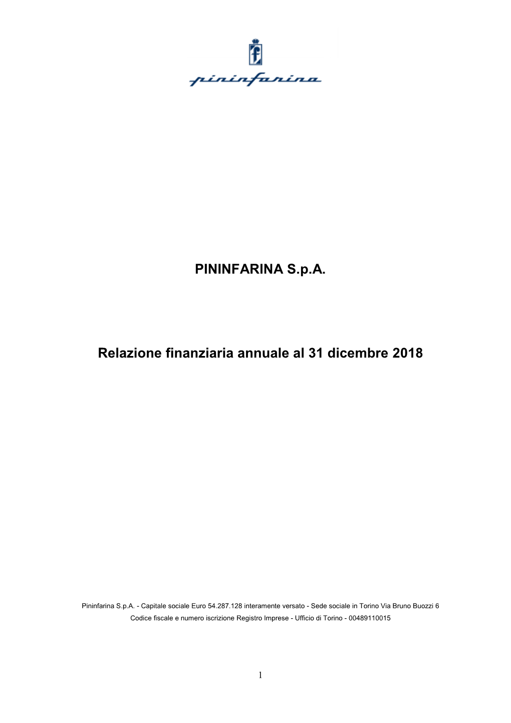 PININFARINA Spa Relazione Finanziaria Annuale Al 31 Dicembre