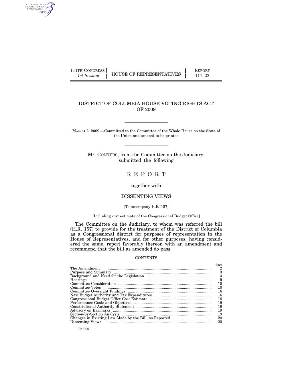 District of Columbia House Voting Rights Act of 2009