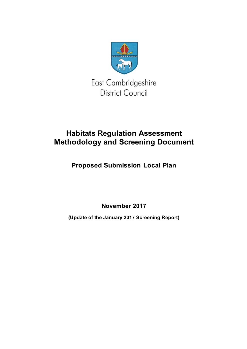 Habitats Regulation Assessment Methodology and Screening Document