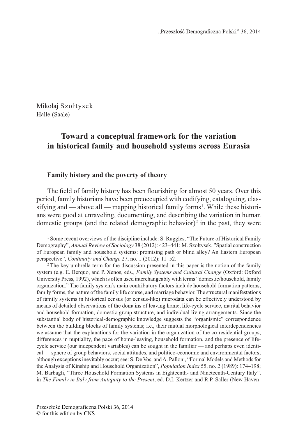Toward a Conceptual Framework for the Variation in Historical Family and Household Systems Across Eurasia