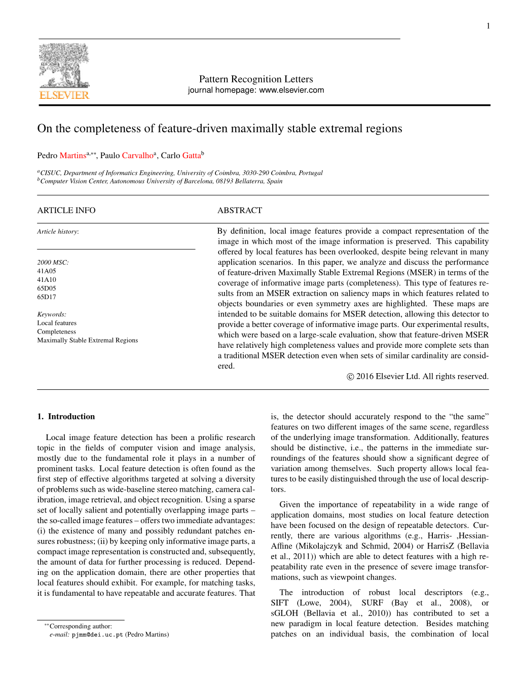 On the Completeness of Feature-Driven Maximally Stable Extremal Regions