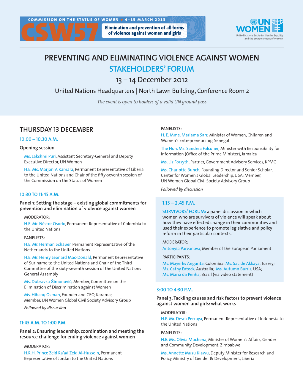 Preventing and Eliminating Violence Against Women Stakeholders' Forum