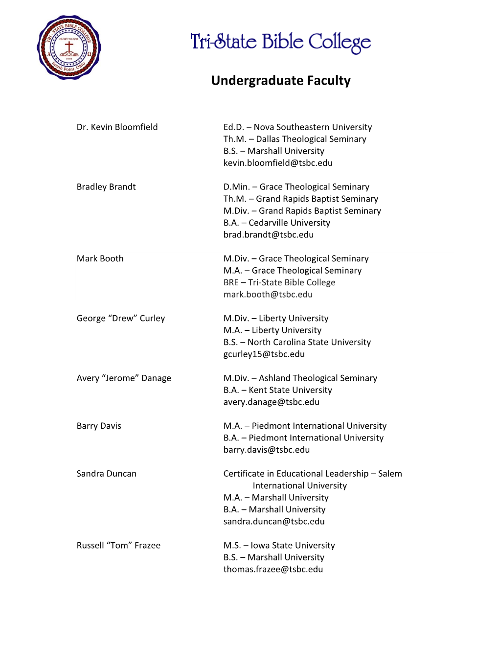 Undergraduate Faculty