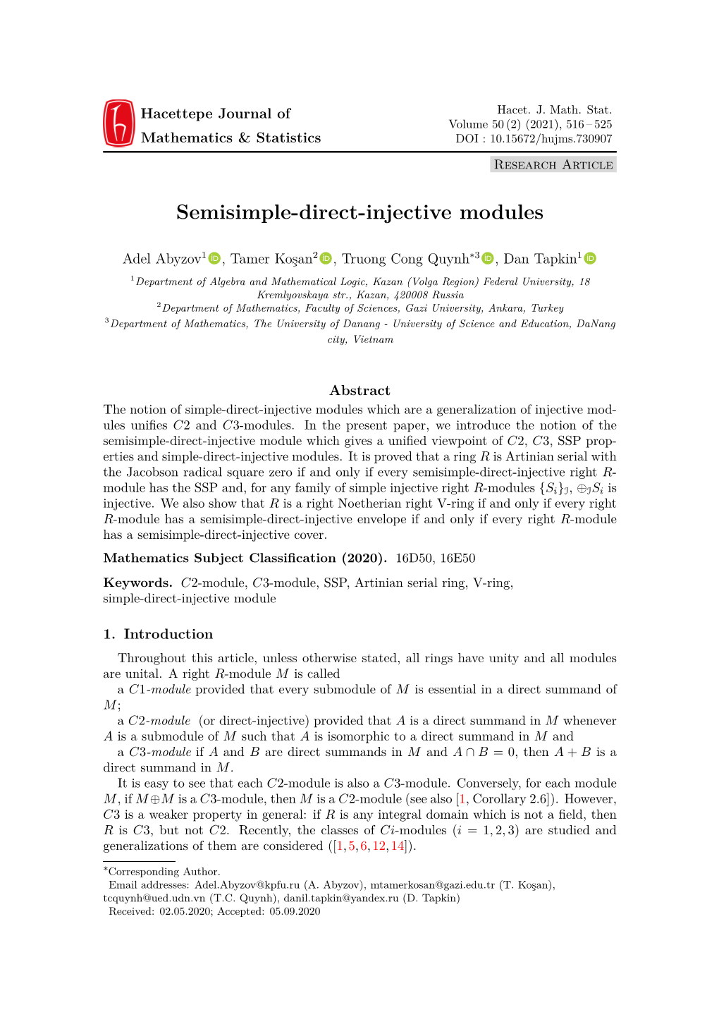 Semisimple-Direct-Injective Modules