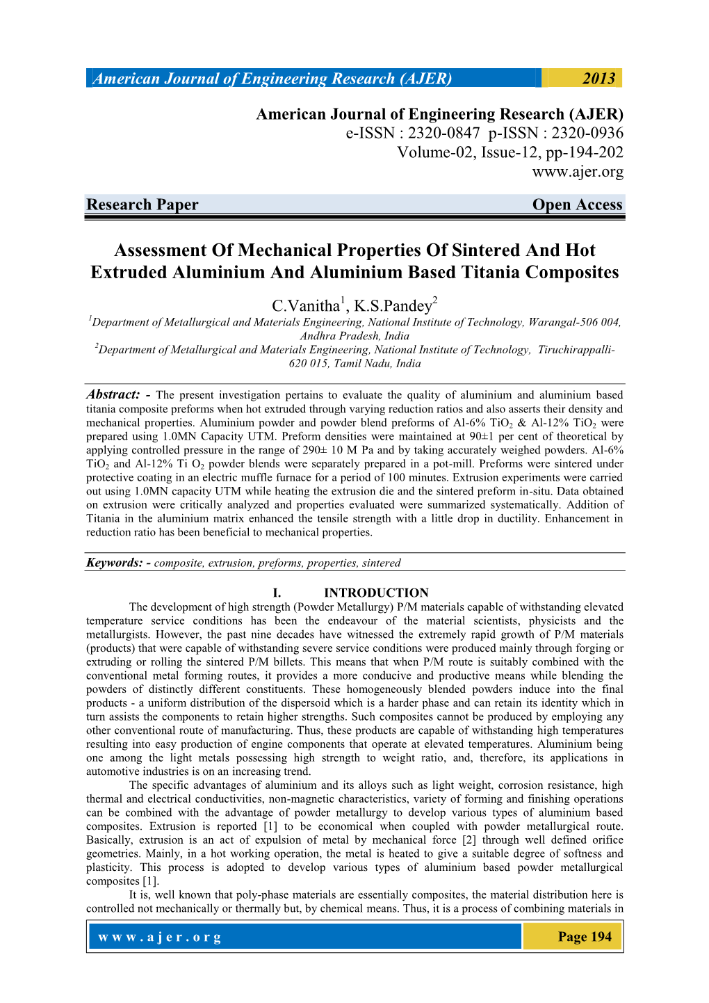 Assessment of Mechanical Properties of Sintered and Hot Extruded Aluminium and Aluminium Based Titania Composites