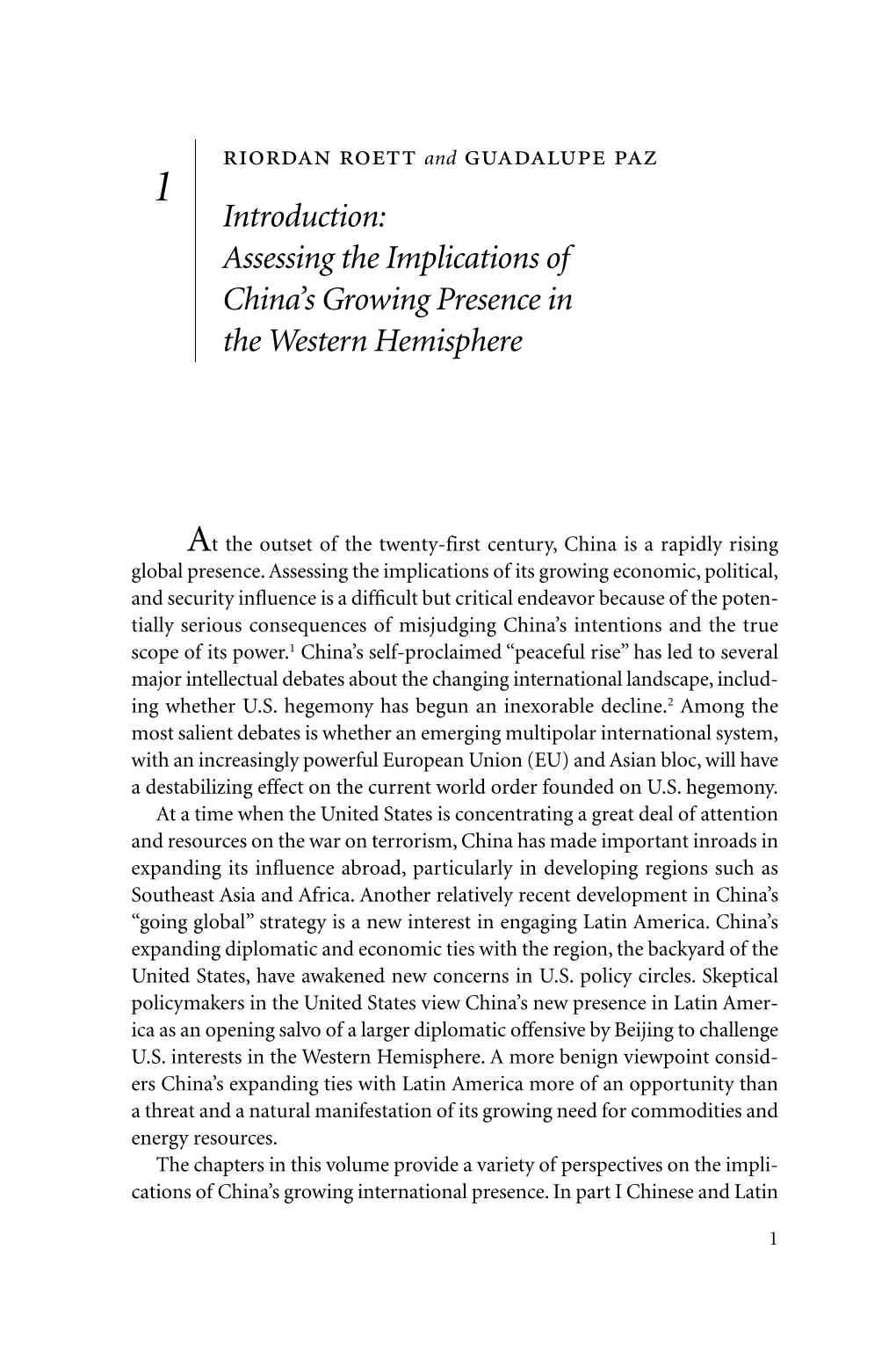 Introduction: Assessing the Implications of China's Growing Presence in the Western Hemisphere