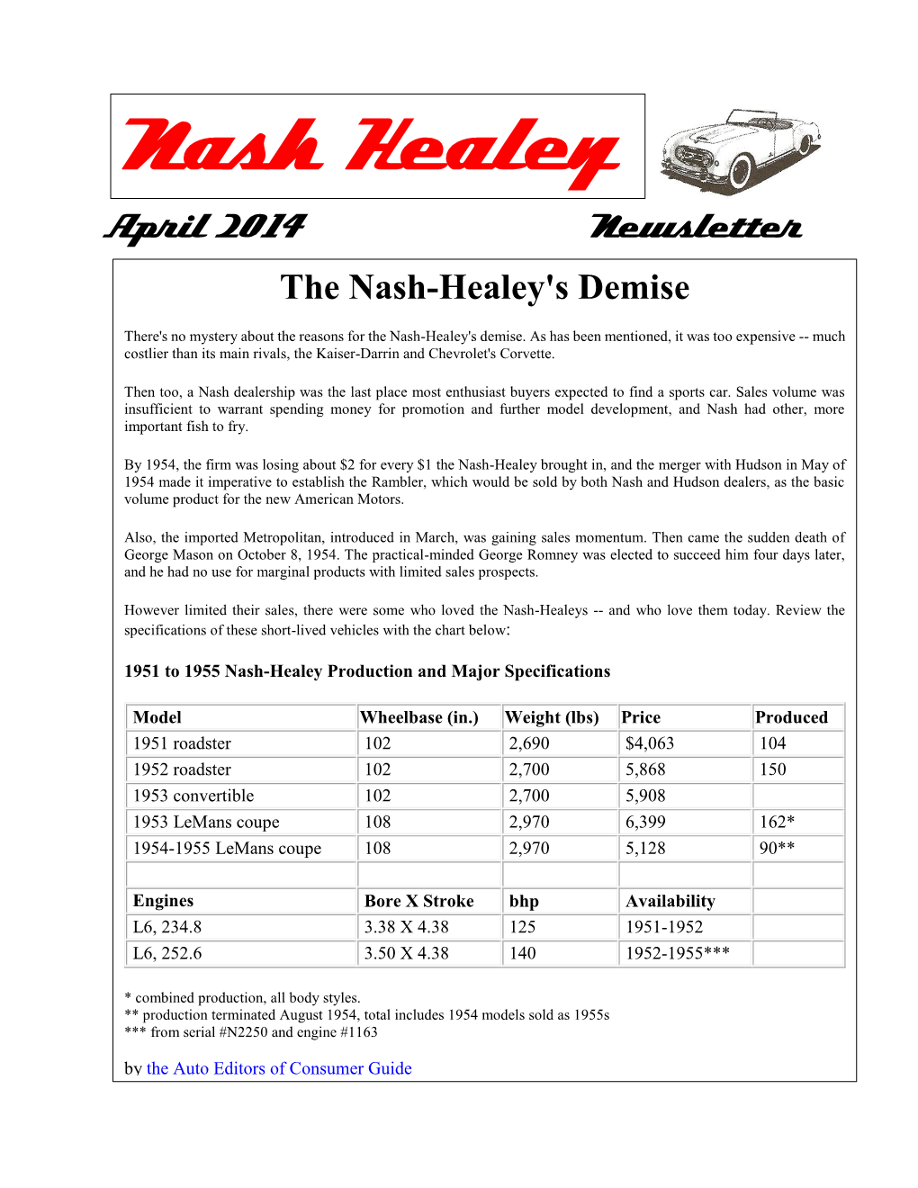 Nash Healey April 2014 Newsletter