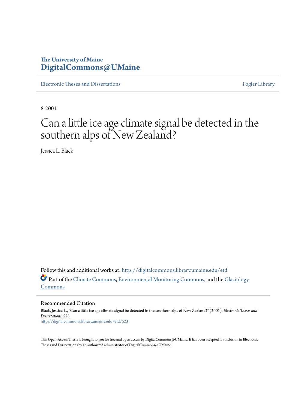 Can a Little Ice Age Climate Signal Be Detected in the Southern Alps of New Zealand?