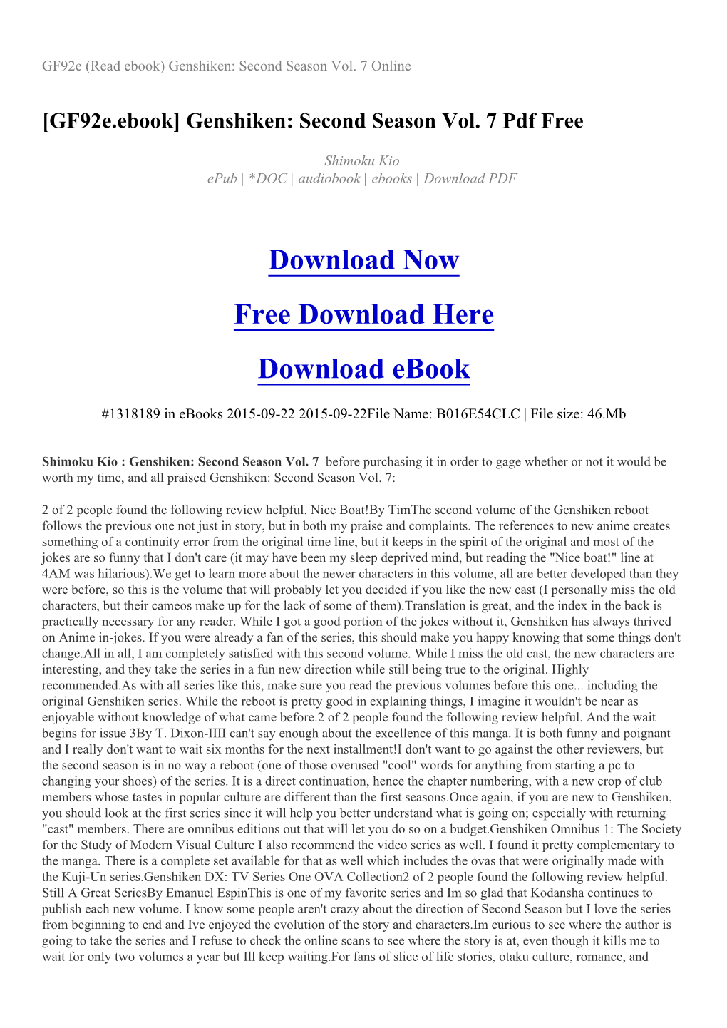 Gf92e (Read Ebook) Genshiken: Second Season Vol. 7 Online