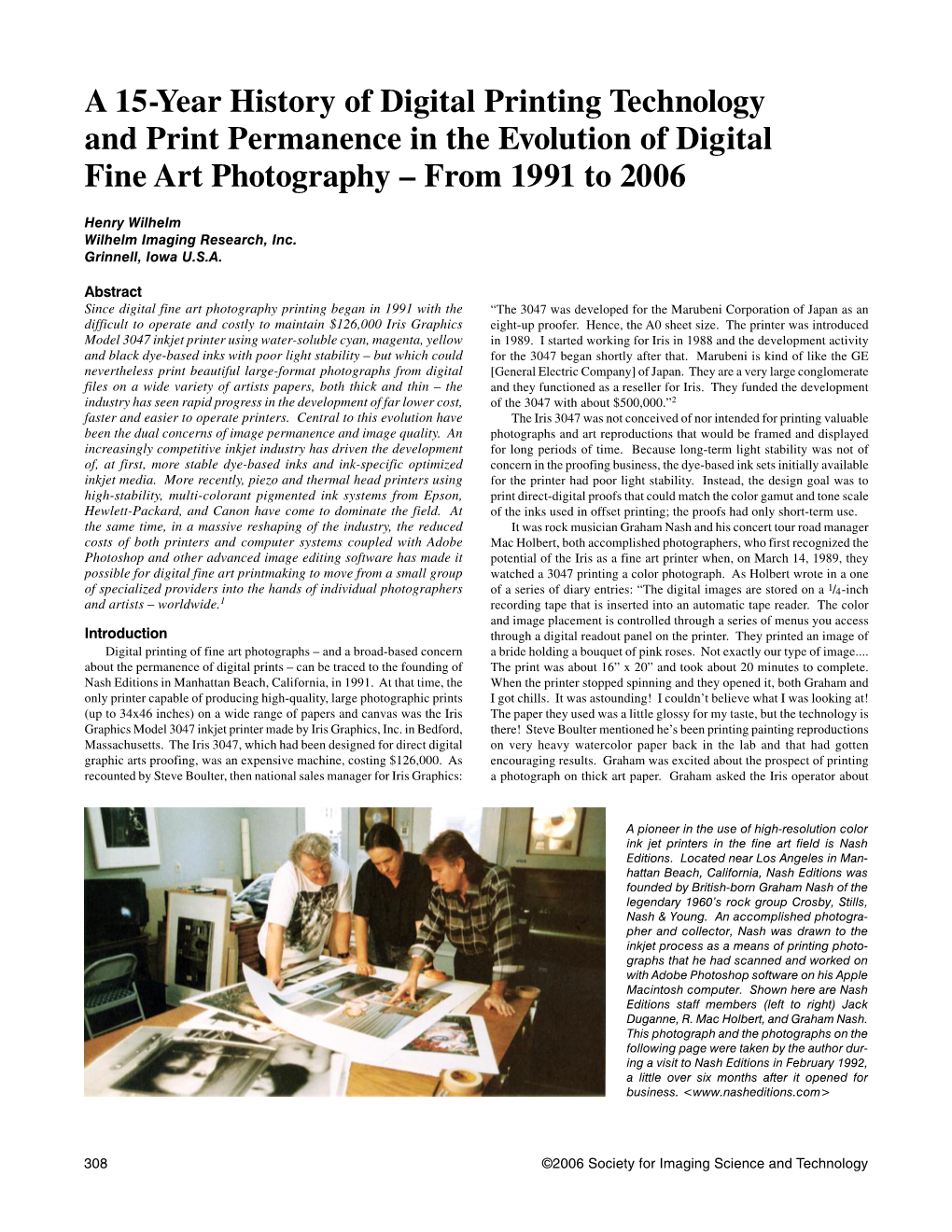 A 15-Year History of Digital Printing Technology and Print Permanence in the Evolution of Digital Fine Art Photography – from 1991 to 2006