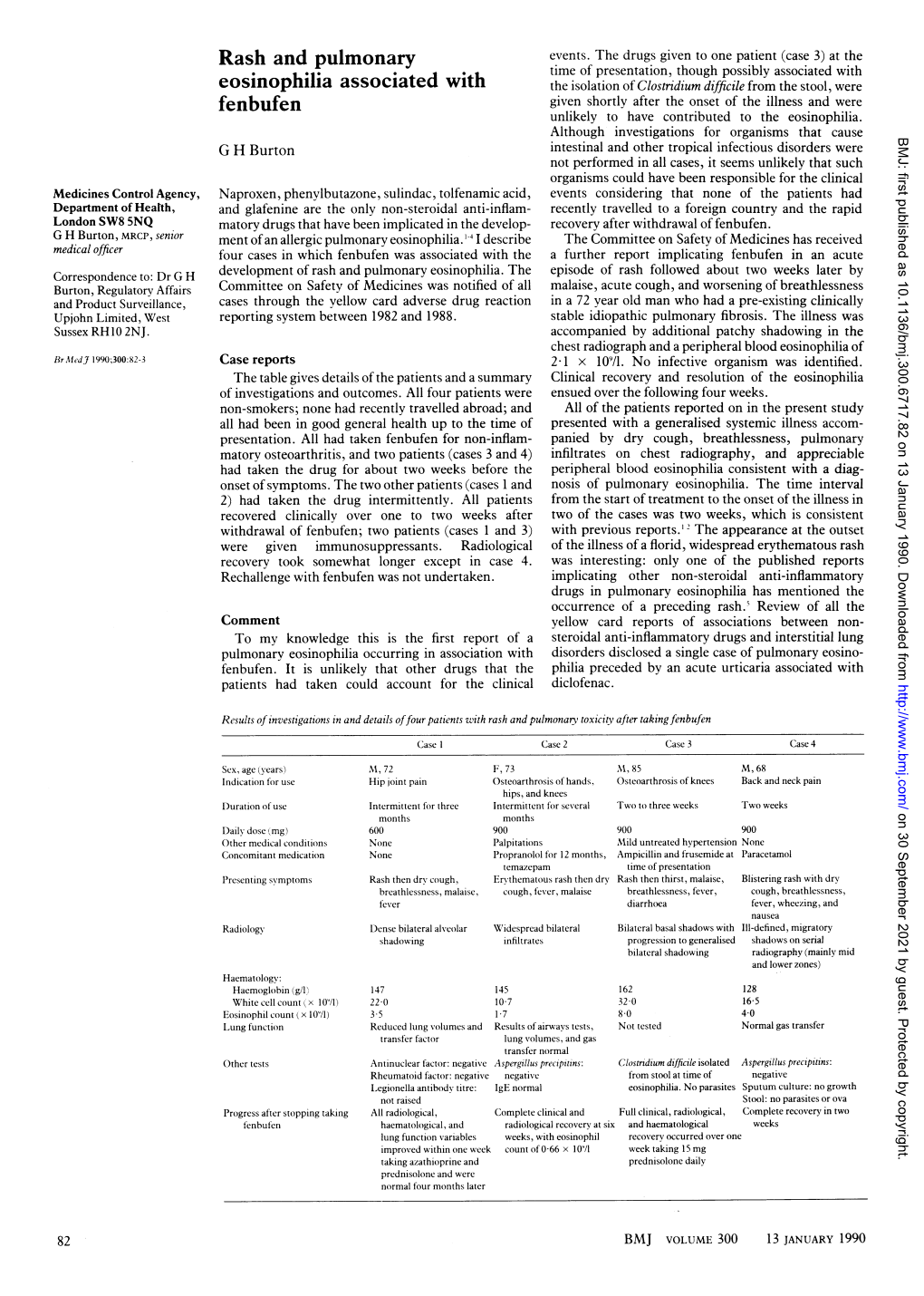 Rash and Pulmonary Eosinophilia Associated with Fenbufen