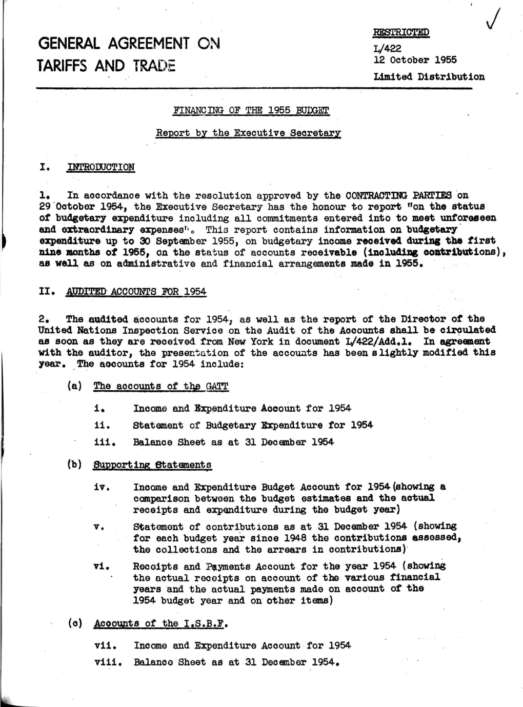 GENERAL AGREEMENT on ^ TARIFFS and TRADE 12 October 1955 Limited Distribution