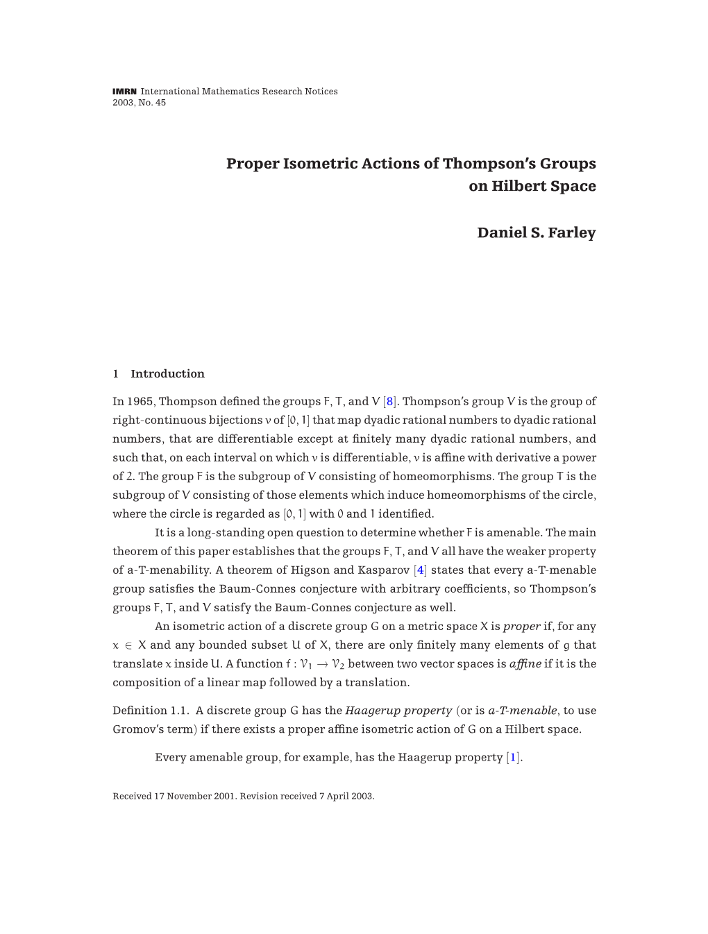 Proper Isometric Actions of Thompson's Groups on Hilbert Space