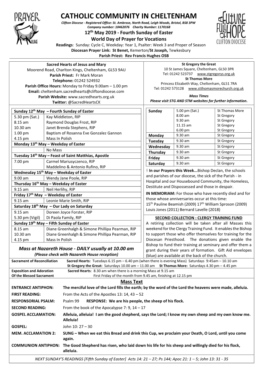 CATHOLIC COMMUNITY in CHELTENHAM Clifton Diocese - Registered Office: St