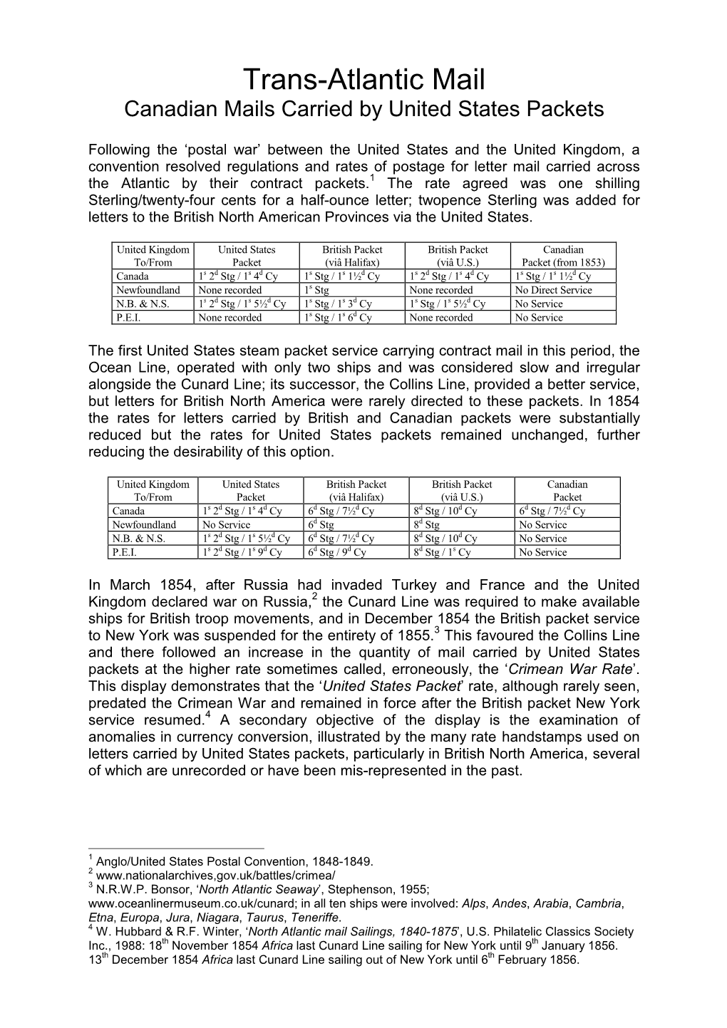 Trans-Atlantic Mail Canadian Mails Carried by United States Packets