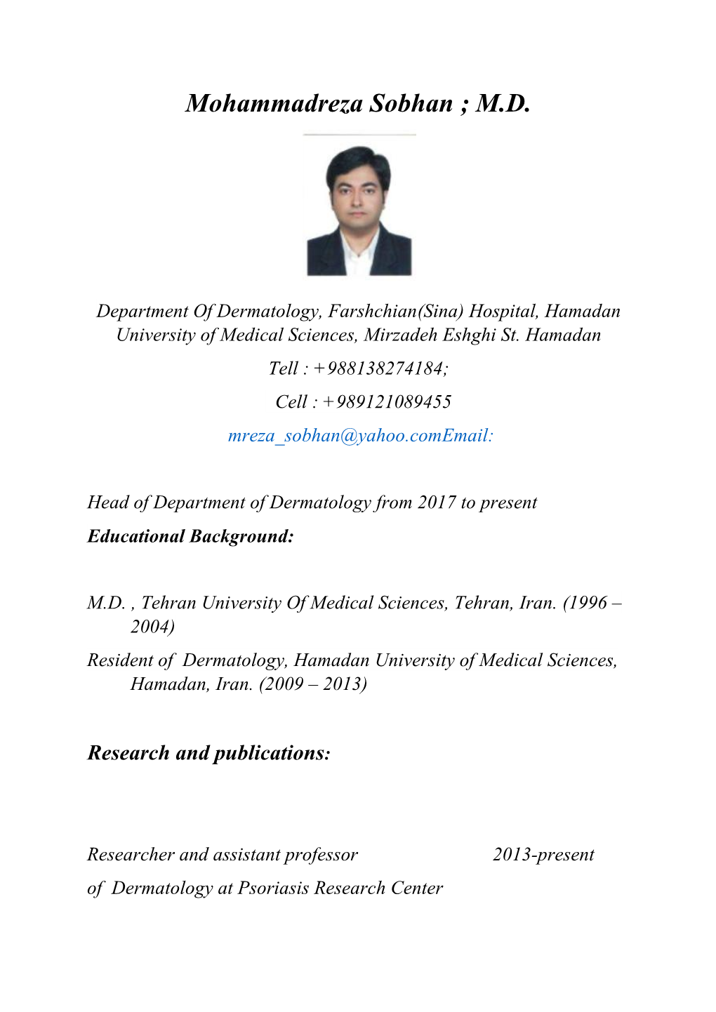 Mohammadreza Sobhan ; M.D