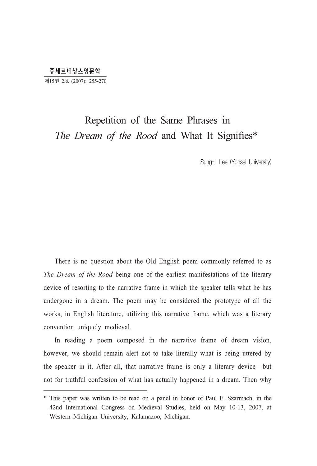 Repetition of the Same Phrases in the Dream of the Rood and What It Signifies*1)