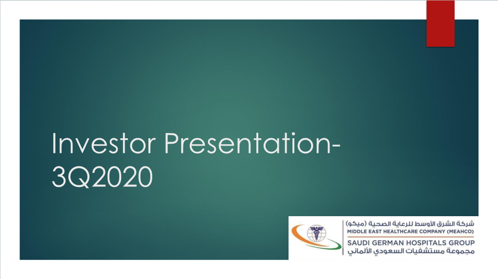 Investor Presentation- 3Q2020 Disclaimer