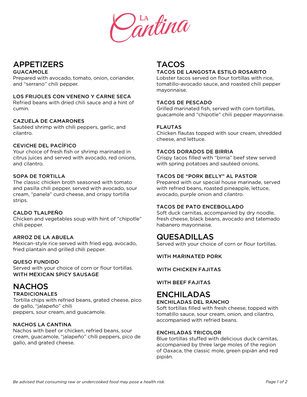Appetizers Nachos Tacos Quesadillas Enchiladas