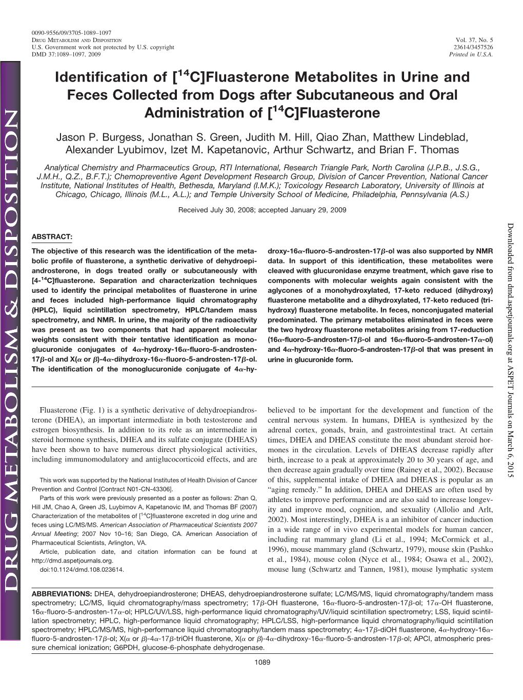 Identification of [14C] Fluasterone Metabolites in Urine and Feces