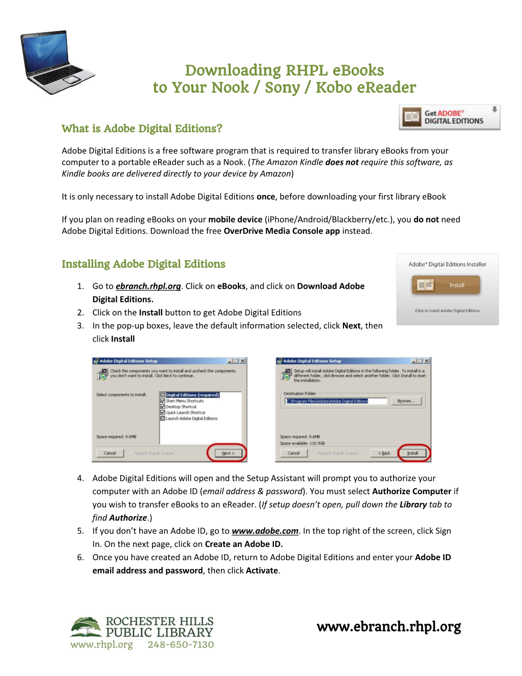 Downloading RHPL Ebooks to Your Nook / Sony / Kobo Ereader