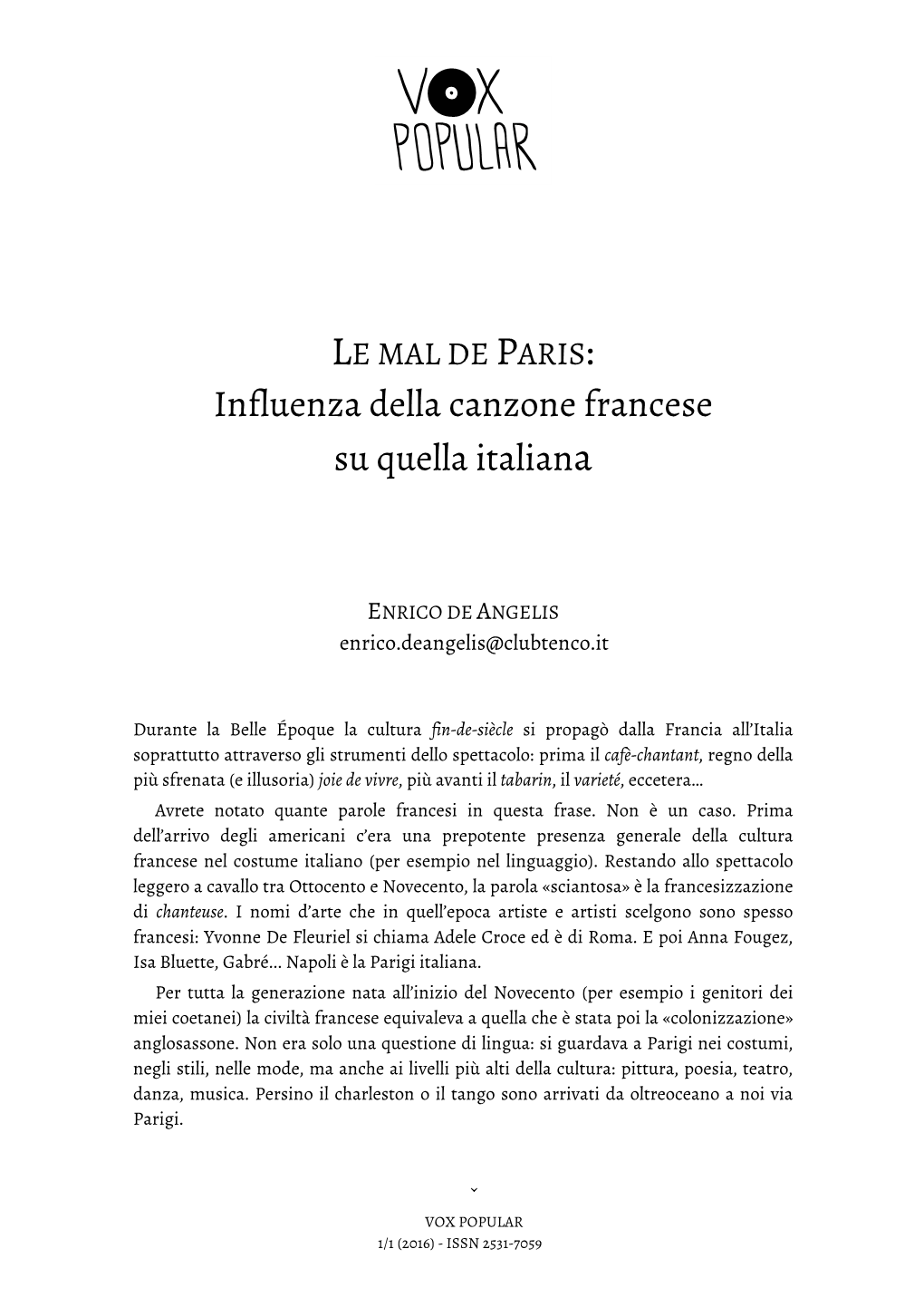 Influenza Della Canzone Francese Su Quella Italiana