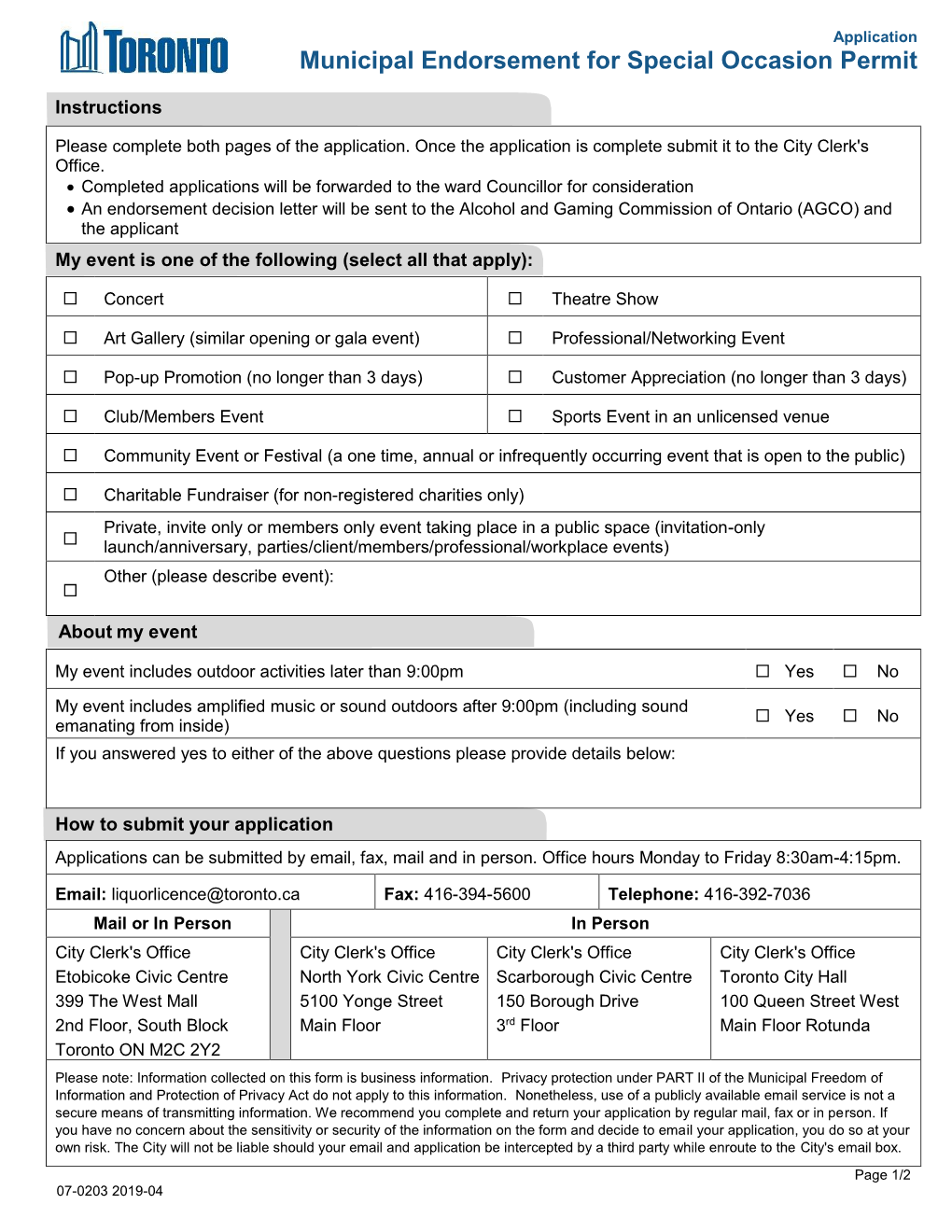 Municipal Endorsement for Special Occasion Permit