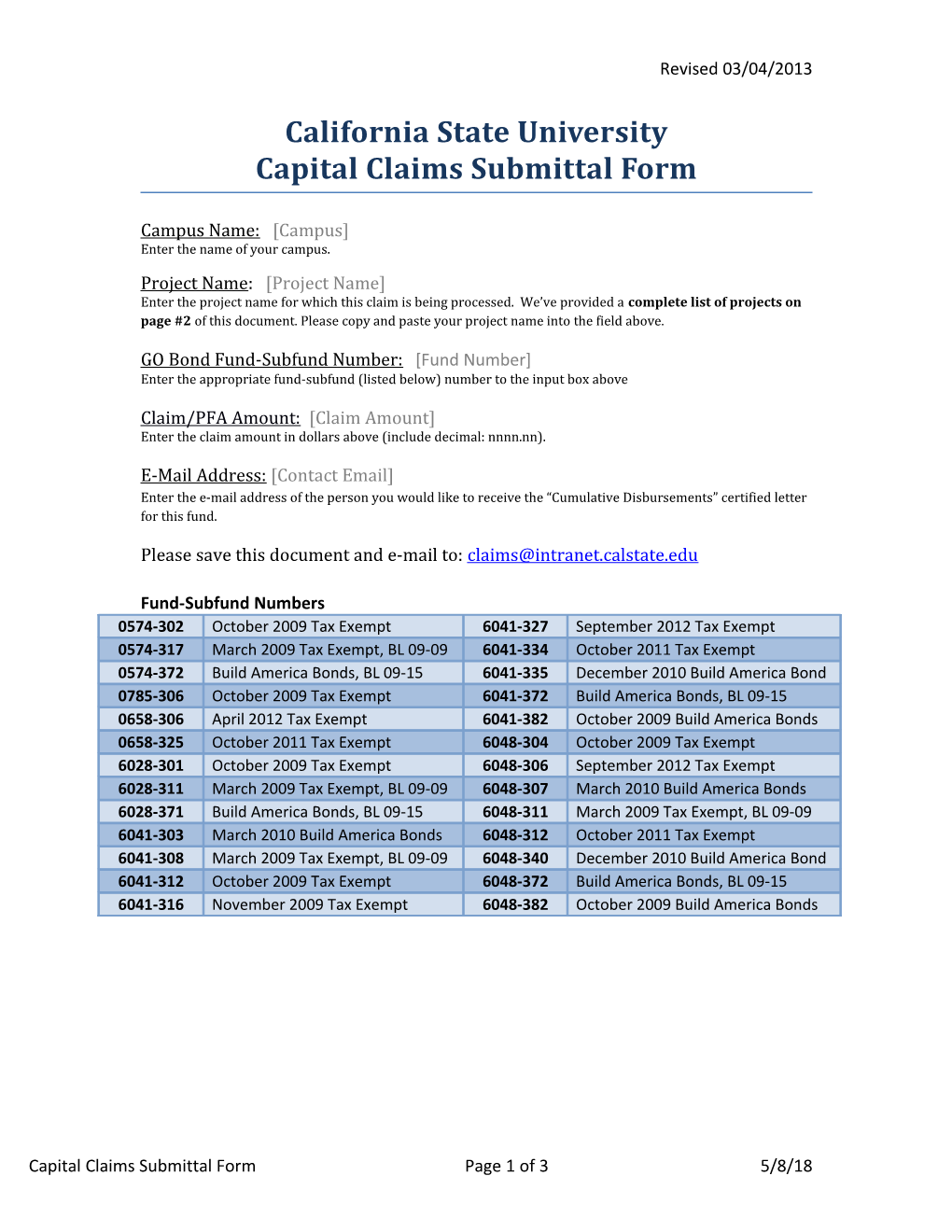 Capital Claims Submittal Form