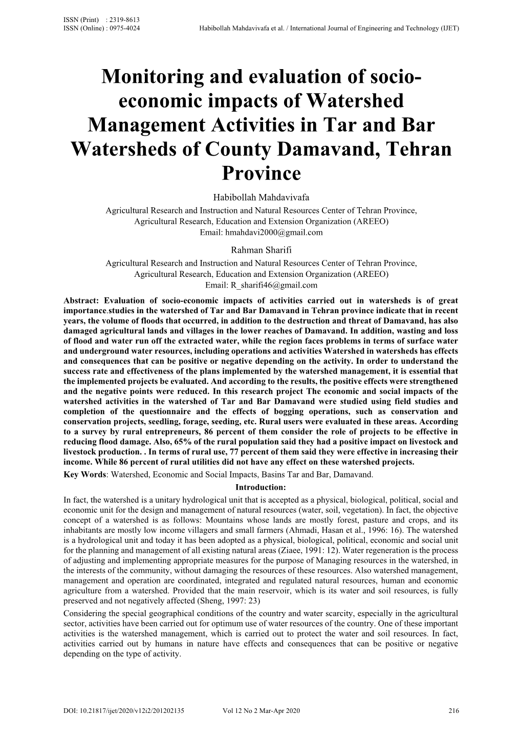 Monitoring and Evaluation of Socioeconomic Impacts Of