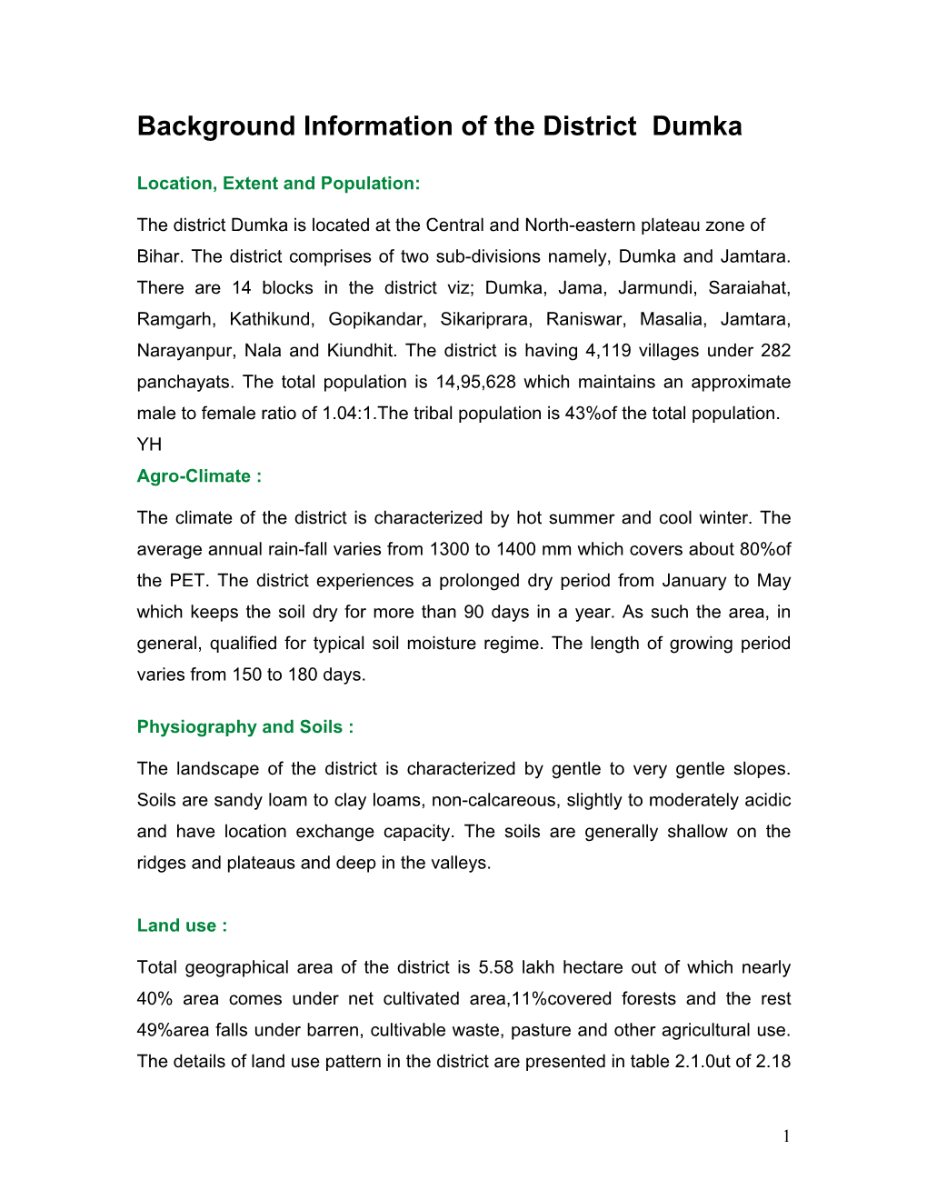 Background Information of the District Dumka