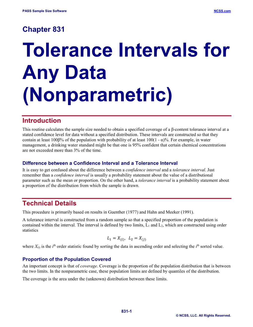 Tolerance Intervals for Any Data (Nonparametric)