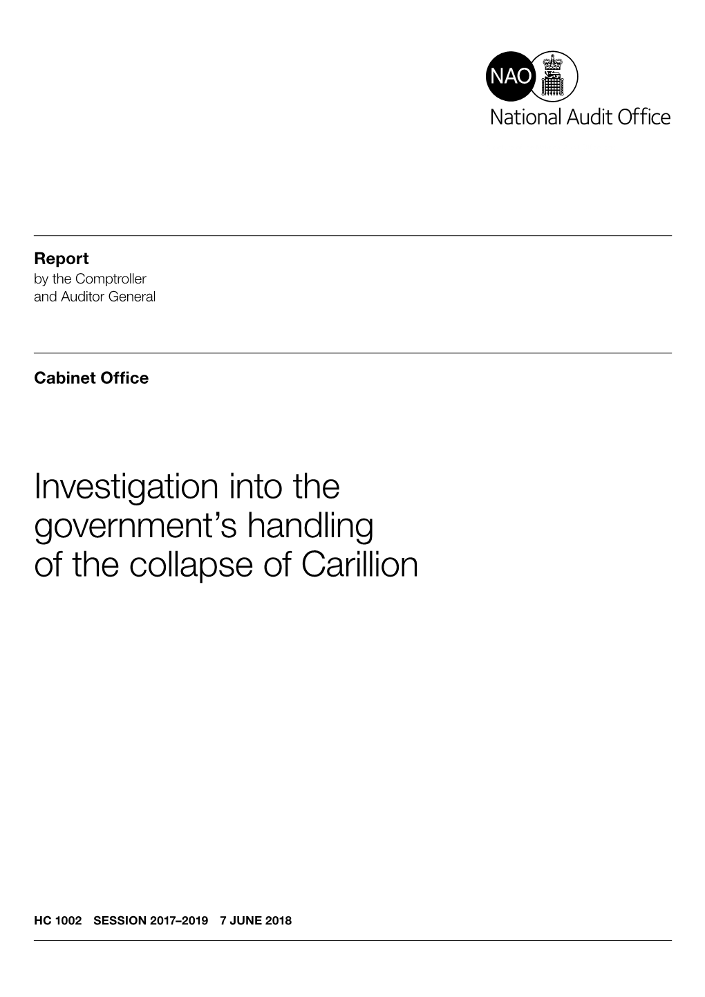Investigation Into the Government's Handling of the Collapse of Carillion