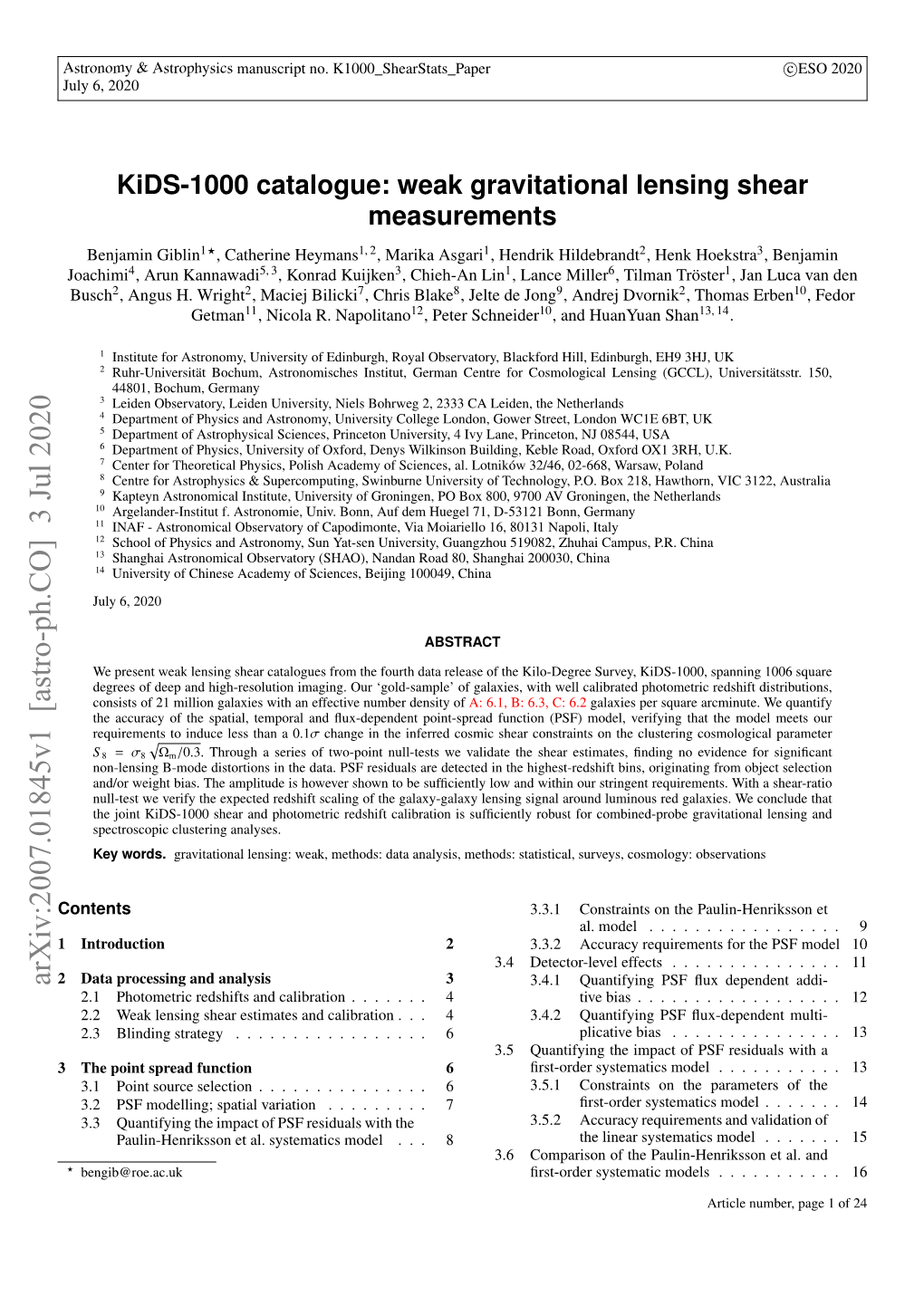 Arxiv:2007.01845V1 [Astro-Ph.CO] 3 Jul 2020 2 Data Processing and Analysis 3 3.4.1 Quantifying PSF ﬂux Dependent Addi- 2.1 Photometric Redshifts and Calibration