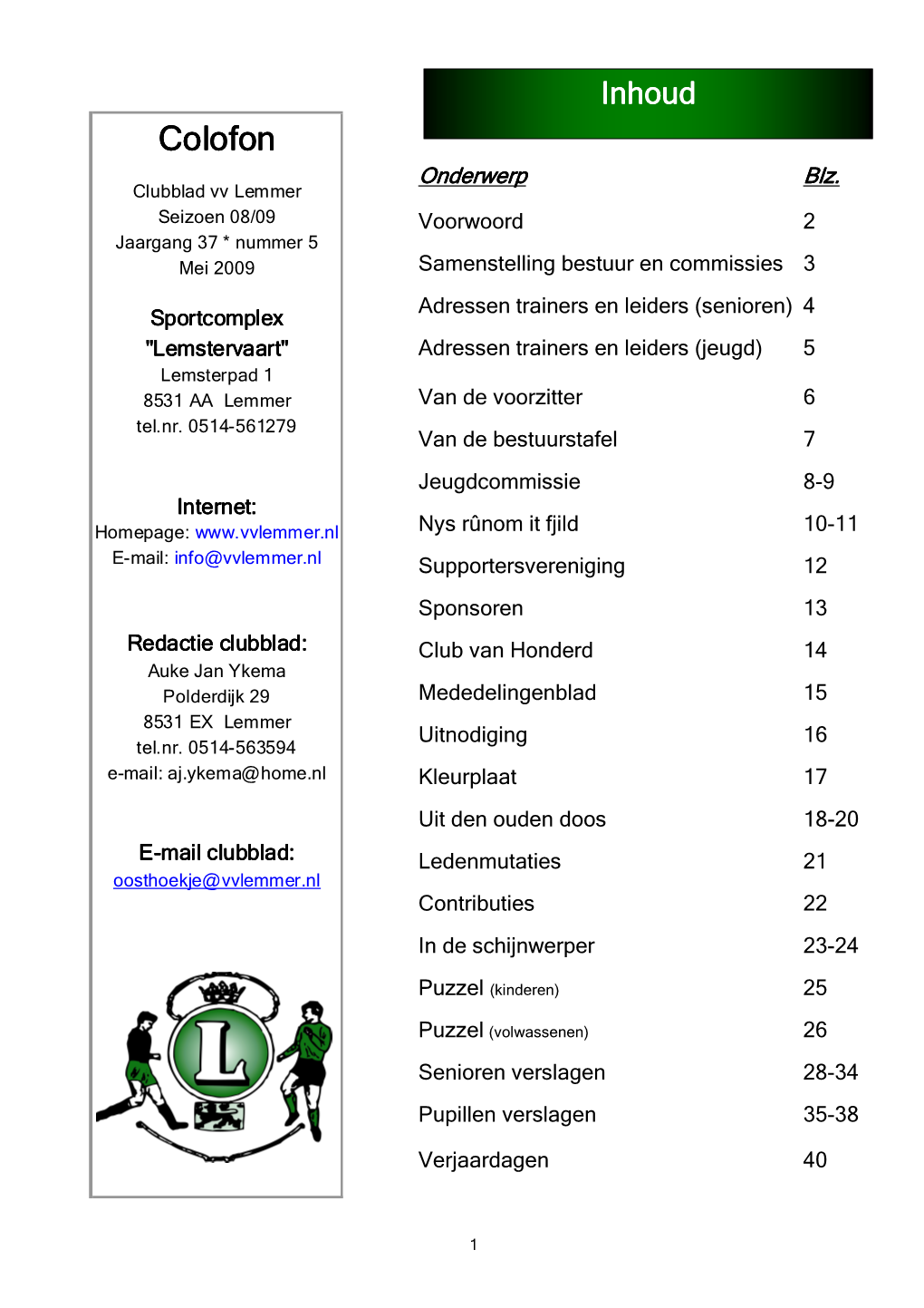 Mededelingenblad Vv Lemmer Opgericht 23 Maart 1923