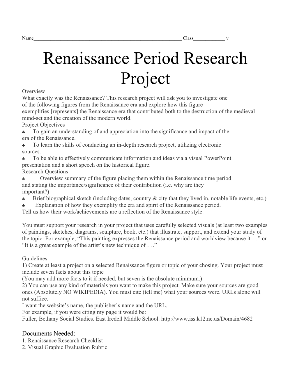 Renaissance Period Research