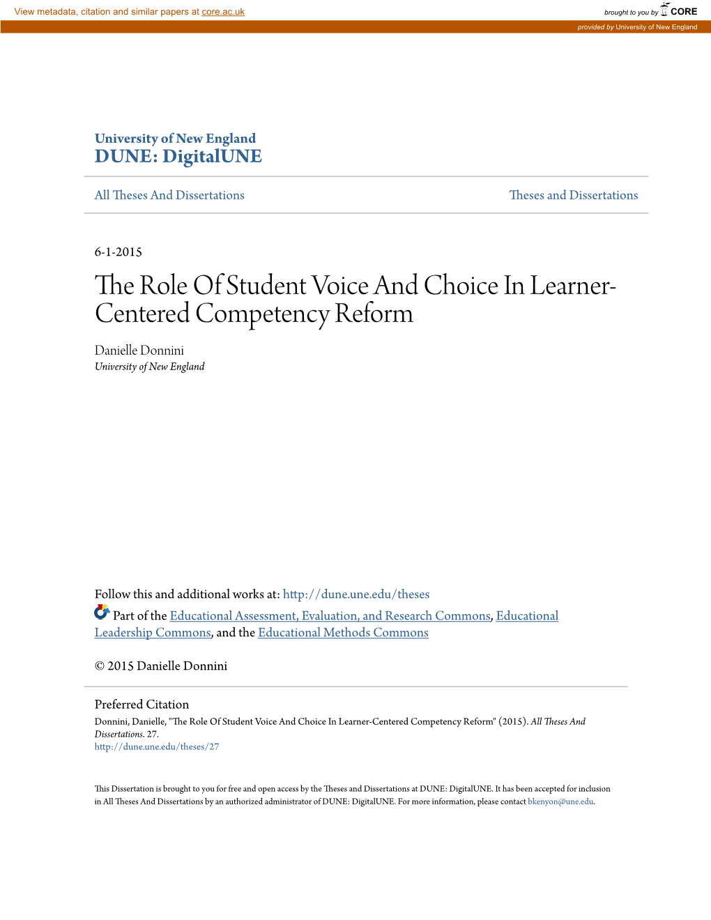 The Role of Student Voice and Choice in Learner-Centered Competency Reform" (2015)