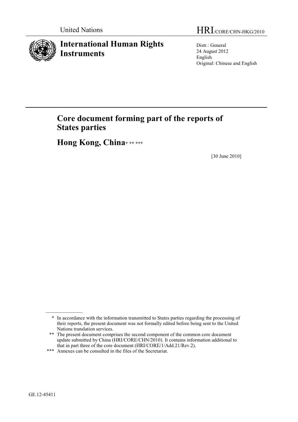 Core Document Forming Part of the Reports of States Parties Hong Kong