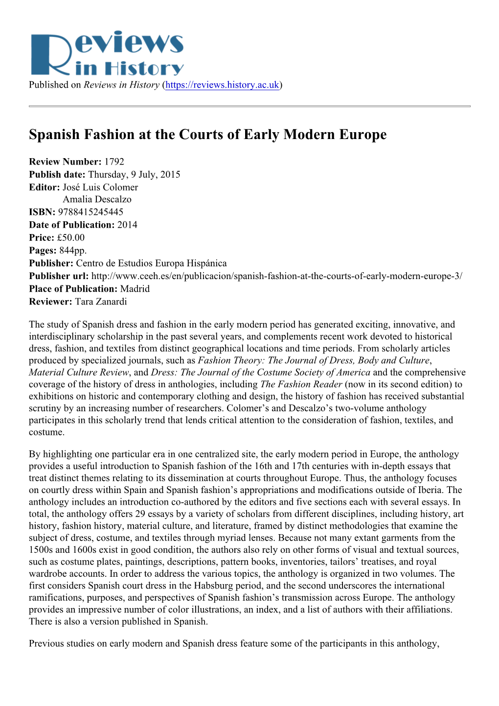 Spanish Fashion at the Courts of Early Modern Europe