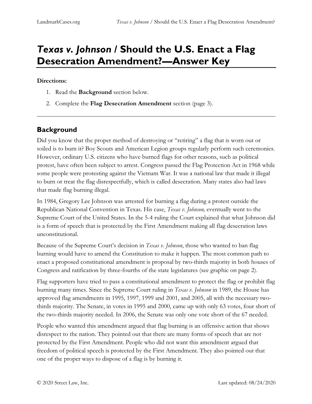 Texas V. Johnson / Should the U.S. Enact a Flag Desecration Amendment?